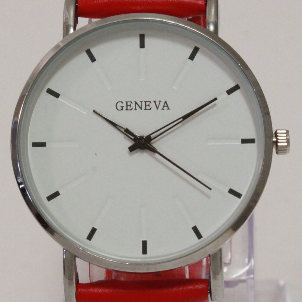 Men's Minimalist Fashion Watch Silver Case White Dial Red Strap 40mm - Picture 9 of 14